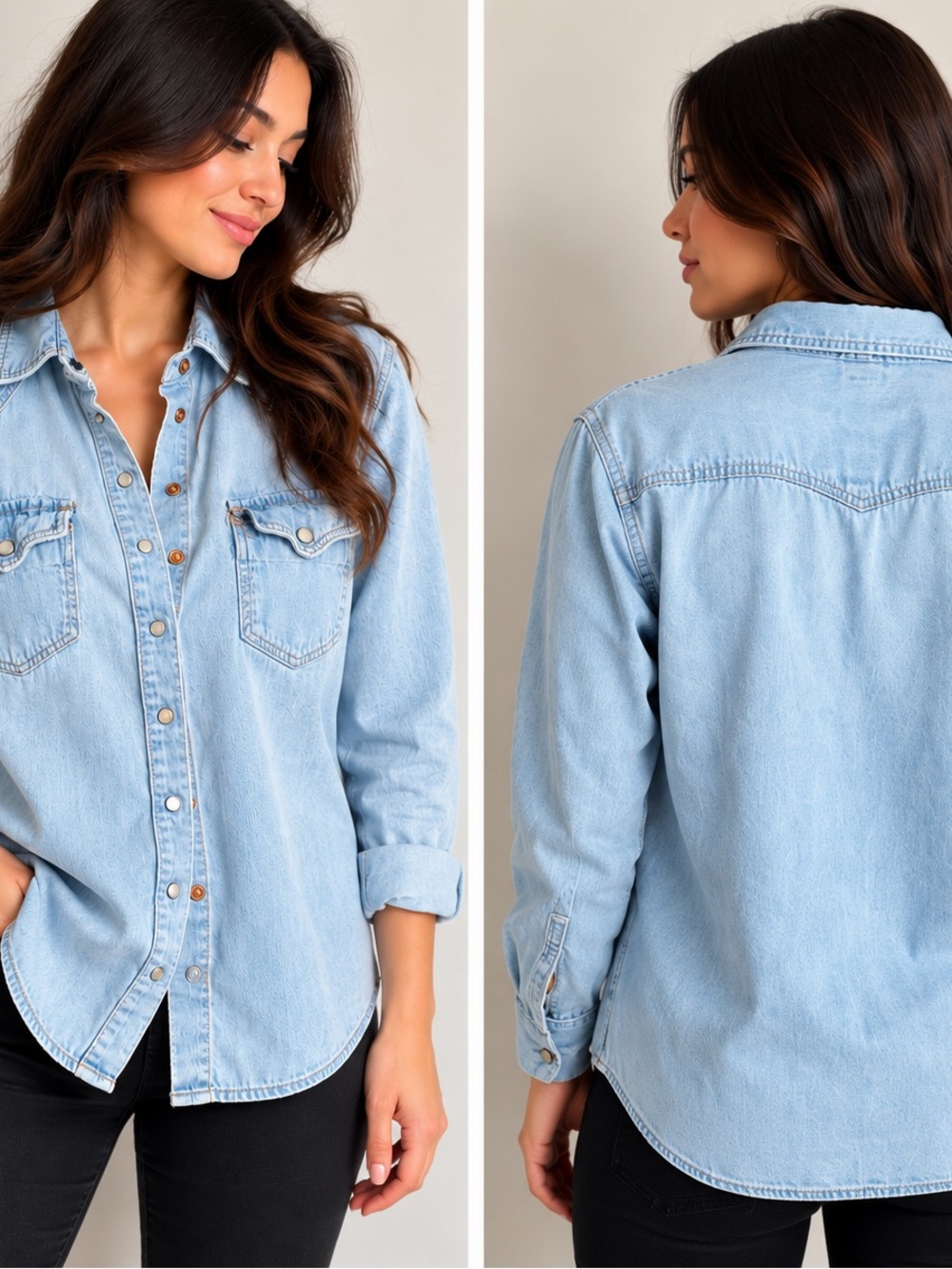 H&M Denim Light Blue Shirt โ Size 8